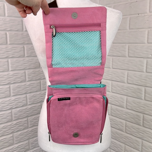 TRAVELON MESSENGER TRAVEL FAUX PINK SUEDE NYLON BAG - Picture 3 of 16